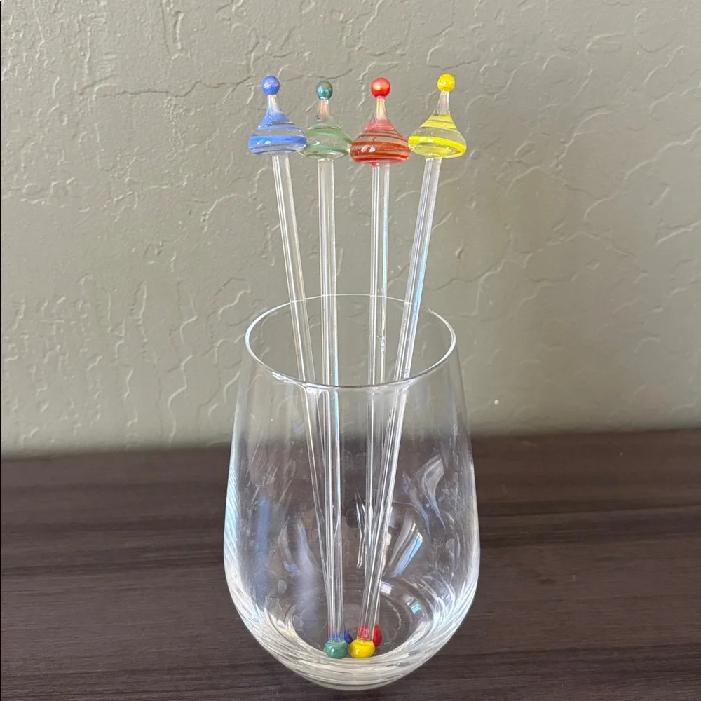 Pier 1 Blown Glass‎ Multicolored Swizzle Sticks Set of 4